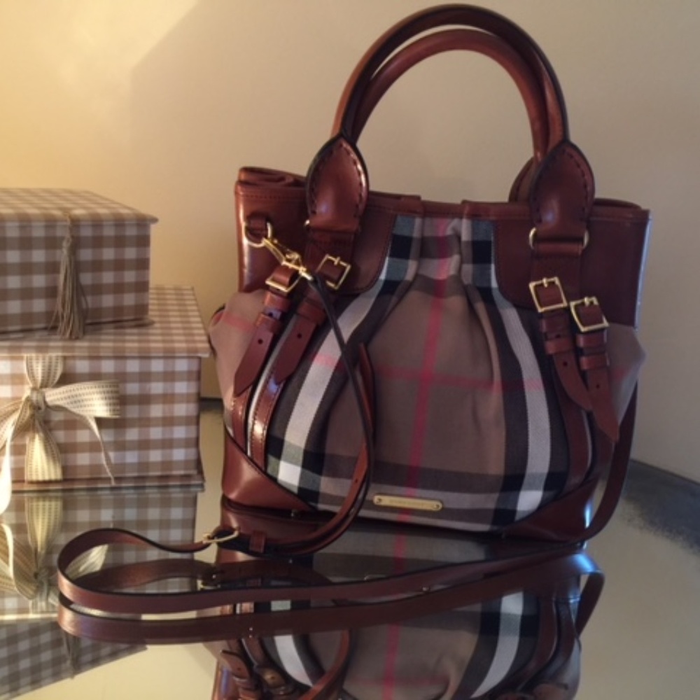 Burberry Check/Leather Double Handle Crossbody Bag